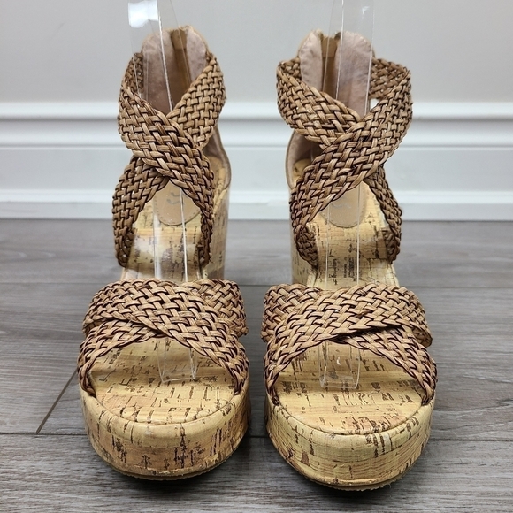 Stepps Tan Woven Strap Wedge Sandals - Picture 6 of 17